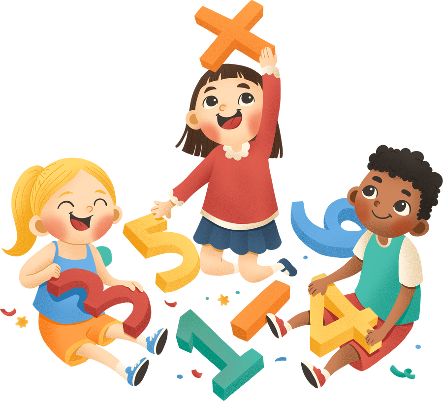 Students Playing with Math Materials Illustration